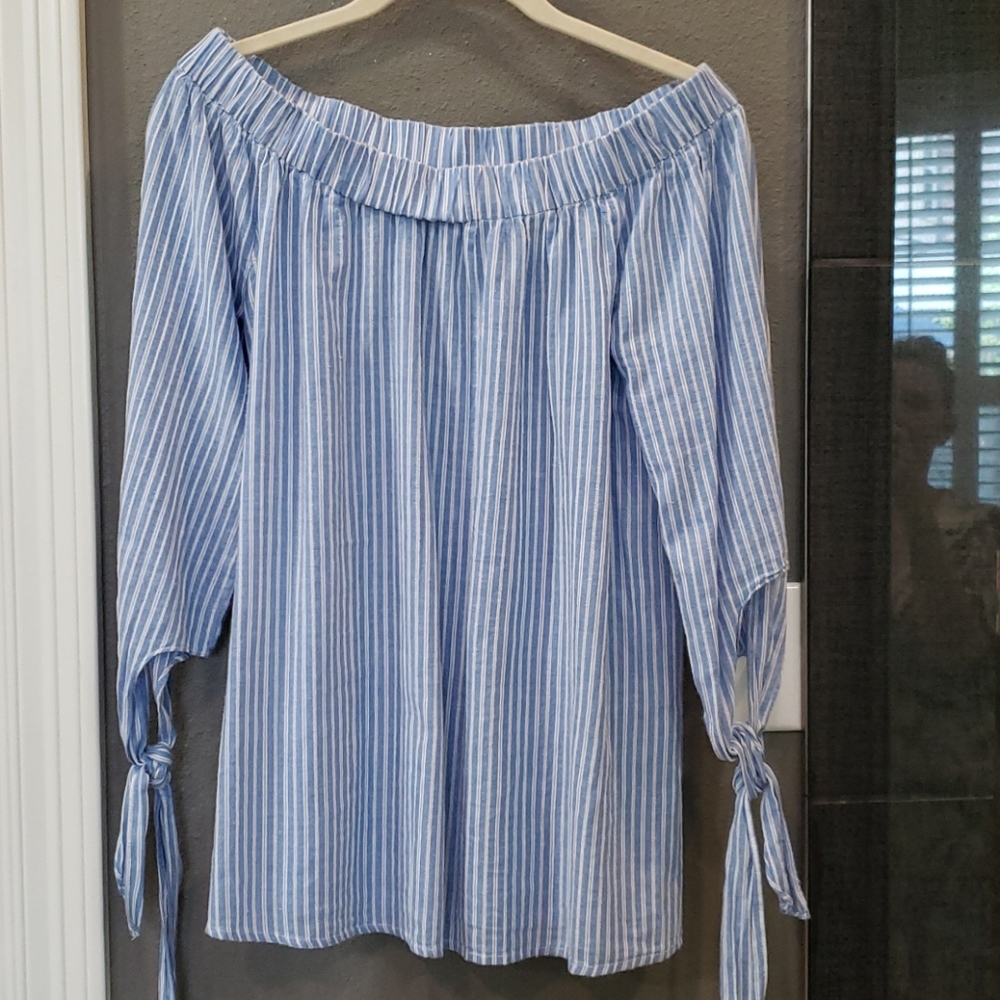 Off Shoulder Blue Stripe top
